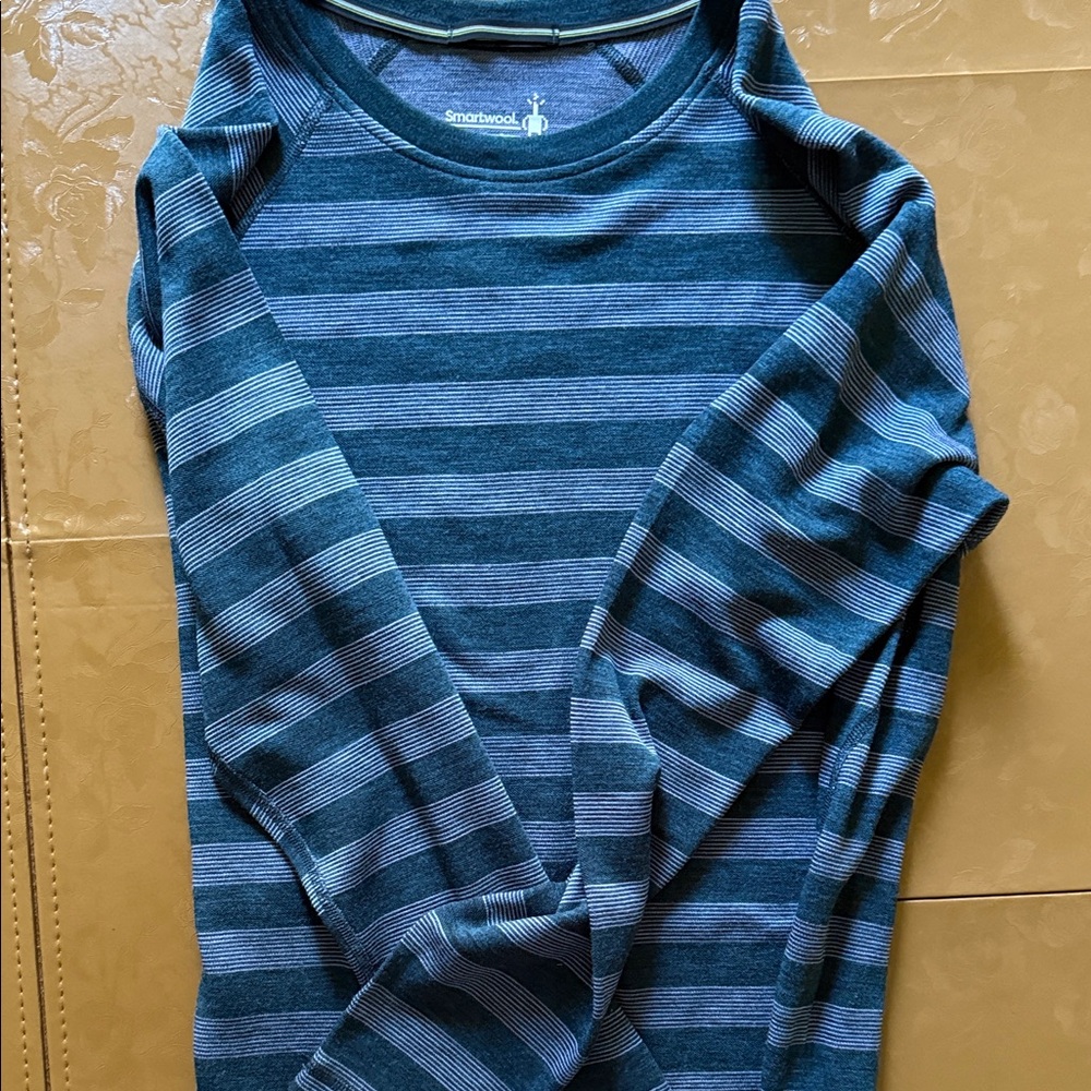 Smartwool Teal and Gray Striped Top